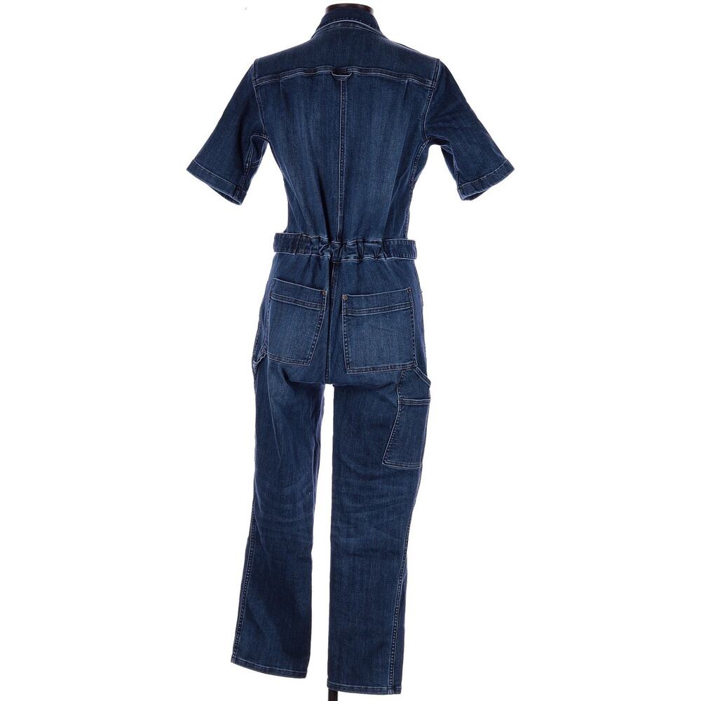 Duluth Trading Women’s Size 10 Short Sleeve Denim Jumpsuit Dark Wash Utility Bib - Picture 5 of 8